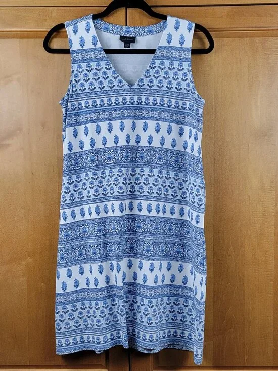 J.Jill Wearever Collection Blue White Sleeveless A-line Beach Dress Pockets - SP - Picture 4 of 9